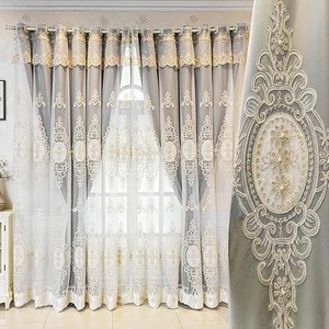 1 Pair European Double Layer Curtains with Valances for Living Room Bedroom L... - Picture 1 of 6