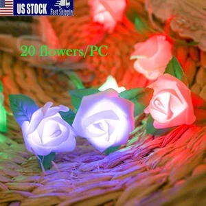 20 LED Rose Flower Lights String Fairy Wedding Christmas Party Garden Decor Lamp - Picture 1 of 10