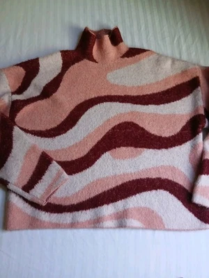 Suéter Zara Mediano Abstracto Calce Relajado Borgoña Acogedor Pullover Blogger Favorito  Foto 1 de 4