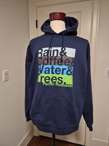 Sudadera con capucha para mujer Hanes azul marino del noroeste del Pacífico 'lluvia, café, agua y árboles'... - Imagen 1 de 4
