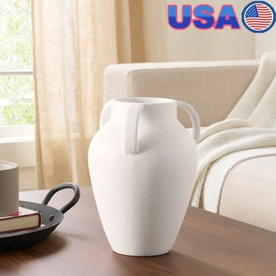 Jarrón escultural de cerámica blanco con tres asas arreglos florales decoración nuevo Foto 1 de 4