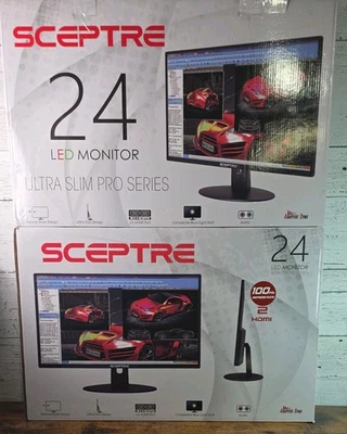 Conjunto de monitores LED ultrafinos Sceptre E248W-19203RT-1 24 polegadas atualização 100Hz NOVO - Imagem 1 de 4