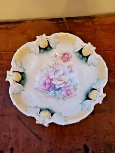 Vintage RS Prussia Iris mold Salad Bowl Roses Green w/Highlights Gold Trim - Picture 1 of 21