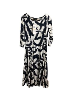 Nina Leonard White &Navy Abstract A Line Midi Dress Sz Small - Picture 1 of 6