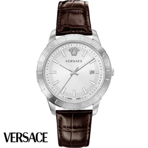 Versace VE2C00121 Univers weiss silber braun Leder Armband Uhr Herren NEU - Picture 1 of 1