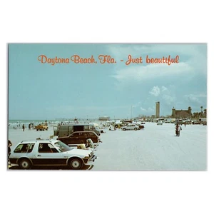 Daytona Drive-On Beach Postcard - Vintage Florida - Classic 1970s Cars - Unused - Imagen 1 de 2