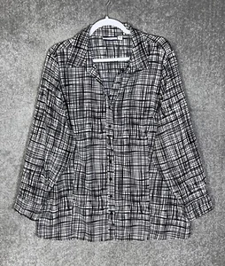 Croft & Barrow Long Sleeve Crosshatch Button Up Top Womens Size 2X Stretch Black - Picture 1 of 7