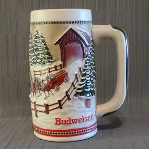 1984 Budweiser Holiday Stein COVERED BRIDGE SNOWY WINTER'S EVE Ceramarte Brazil - Picture 1 of 7
