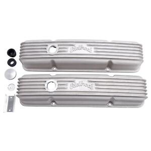 Edelbrock 41449 Valve Covers w/Oil Fill Hole, Small Block Fits Chevy, Satin