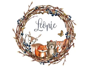 Tatuaje de pared habitación infantil con nombre, animales del bosque mural personalizado decoración de pared - Imagen 1 de 4