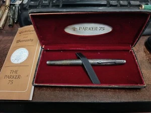 PARKER 75 GODRON VERSILBERTER FÜLLFEDERHALTER CT VERPACKT + PAPIERE 60er JAHRE - Bild 1 von 11