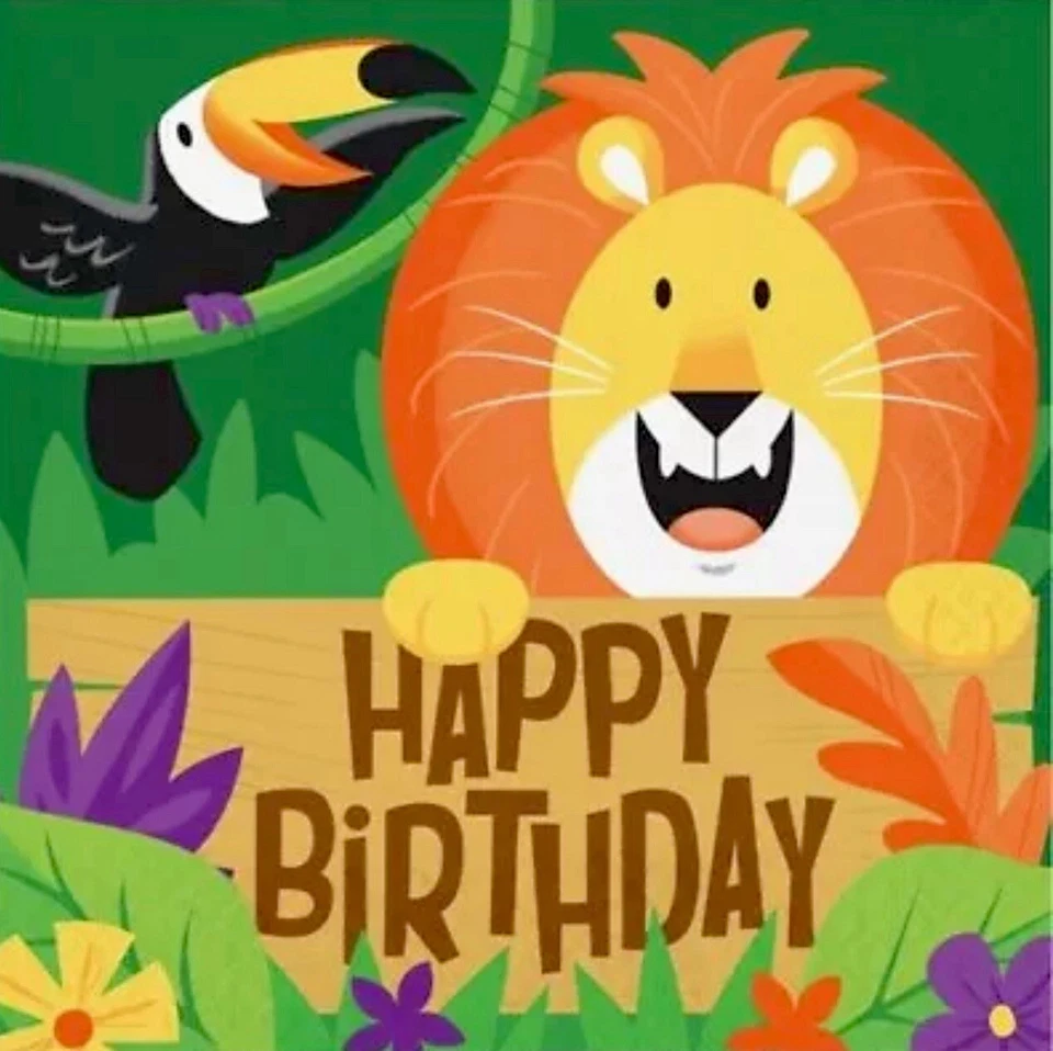 Jungle Safari Happy Birthday Lunch Napkins Paper 16 Pack Birthday Tableware - Image 1 of 2