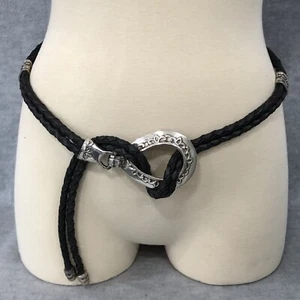 Brighton 1994 Black Hip Western Split Braid Leather Lasso Rope Belt Silver Boho - Picture 1 of 17