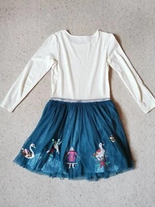 Monsoon Mädchen Kleid weiß-blau bestickt 12-13 Jahre mit Wintermotiven - Bild 1 von 13