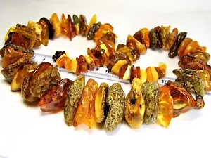 Collana Ambra Baltica 25,5" 172gr Marrone Donna Massiccia Pietra Naturale Autentica 994a - Foto 1 di 12