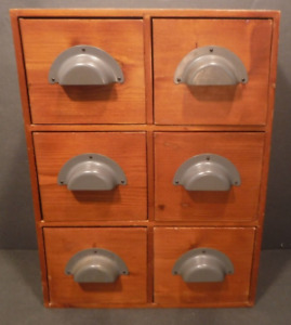 Vintage Wooden Six Drawer Storage Cabinet Tabletop Cubby Shelf
