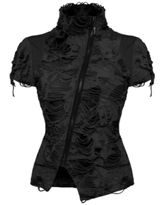 Punk Rave Womens Apocalyptic Wasteland punk Shredded Zipper T-Shirt - Picture 1 of 13
