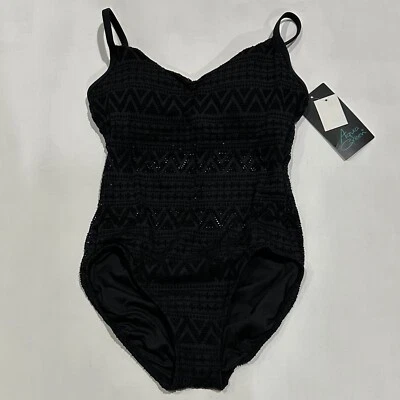 Aqua Green - Traje de baño de una pieza de ganchillo para mujer - Negro - Mediano - Nuevo con etiquetas Foto 1 de 4