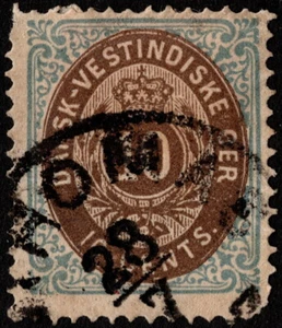 Danish West Indies - 1874 - 10 Cents Blue & Brown Numeral of Value # 10 F - VF - Picture 1 of 1