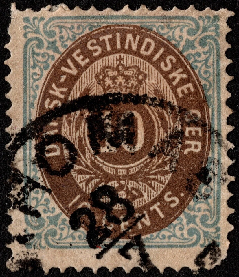 Danish West Indies - 1874 - 10 Cents Blue & Brown Numeral of Value # 10 F - VF - Image 1 of 1