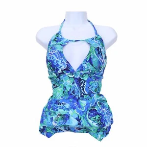 Lauren Ralph Lauren Tummy Control High-Neck Keyhole Halter Swim Top $96, Blue 14 - Picture 1 of 1