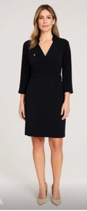 MaxMara Intrend Dress Faux Wrap V-Neck Wrap Long Sleeve Black Size Large 12 - Picture 1 of 13