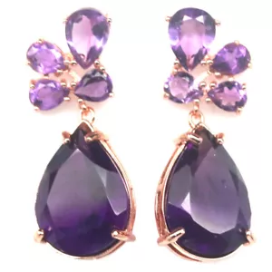 Sin Calentar Gema 12 x 16 Mm. Amatista Violeta Pendientes 925 Plata de Ley - Imagen 1 de 4