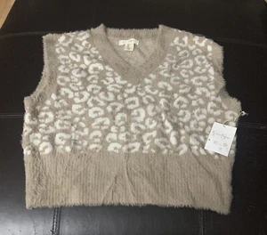NWT Jessica Simpson Sweater Vest Women’s Size Small Brown White Pattern Soft C3 - Picture 1 of 8