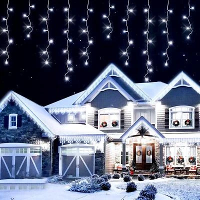 Christmas Lights Outdoor Icicle Snowing Effect White Fairy Lights 200 LED, Timer - Image 1 of 4