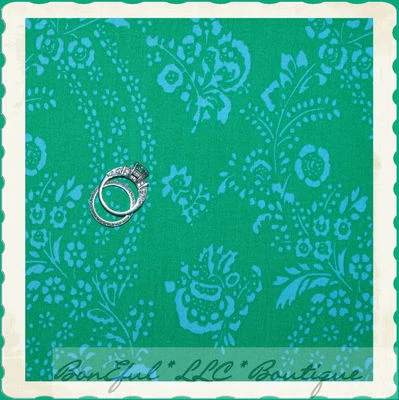 Edredón de algodón BonEful Tela FQ Jennifer Paganelli Flor Miel Calicó Verde Azul Foto 1 de 4