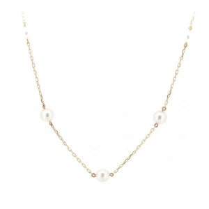 MIKIMOTO Necklace: Station Akoya Pearl 4.6-6.2mm Yellow Gold 18K L37.5cm w/Box - Picture 1 of 6