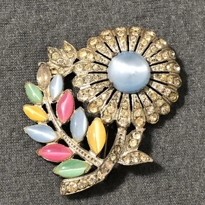 Flower Multicolor Rhinestone Brooch Pin Vintage - Picture 1 of 7