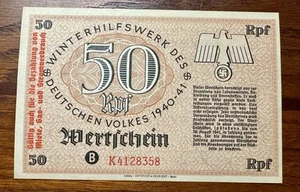 1941 Germany WWII WHW Winterhilfswerk - Currency - 50 Rpf Note! - Picture 1 of 2