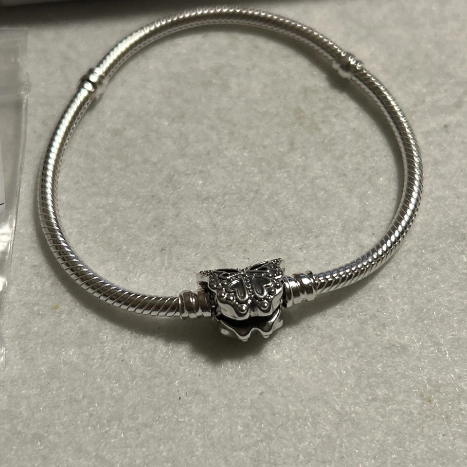 PANDORA MOMENTS BUTTERFLY CLASP SNAKE CHAIN BRACELET #590782C01-18 CM