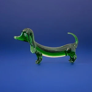 Vintage Large Murano Glass Green Dachshund Dog Sommerso 10” Long - Picture 1 of 16