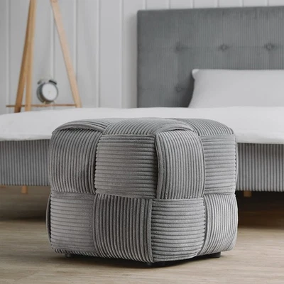 Sitzhocker Pouf Cord Grau Polsterhocker Fußablage Modern Wohnzimmer Homestyle4u - Bild 1 von 4