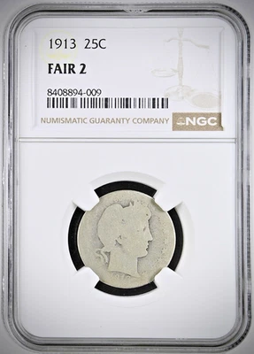 1913-P Barber Quarter - NGC Fair 2 - Only 484,000 struck - Image 1 of 4
