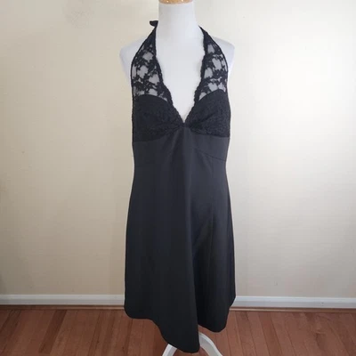 White House Black Market Black Lace Halter Dress Cocktail Size 14 Sheath WHBM - Image 1 of 4
