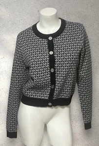 NWT MICHAEL KORS BLACK / METALLIC SILVER BUTTON FRONT SWEATER LARGE MSRP $135.00 - Picture 1 of 7