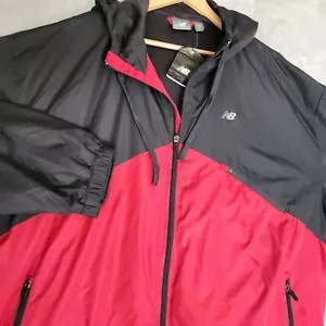 New Balance Jacket Mens 3XL Windbreaker Red Hooded Full Zip Pockets Lined - Picture 1 of 10