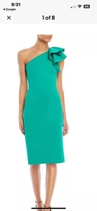 Elija J One Shoulder Dress Emerald Green Size 12 Knee Length - Picture 1 of 4