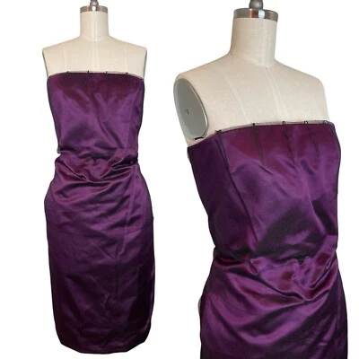 Mini Vestido AKRIS Malla Satinada Superpuesto Sin Tirantes Talla 8 Y2K Años 90 Cóctel Seda Púrpura Foto 1 de 4