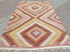 Vintage Turkish Kilim, Large Rug, Diamond Design Kelim Area Rugs 72"X118" Carpet