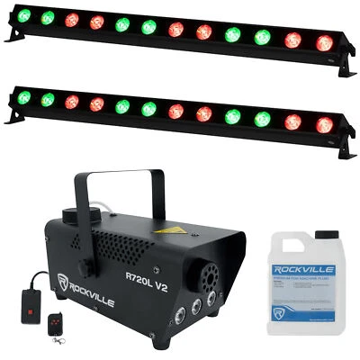 (2) American DJ ADJ UBL12H IP20 LED RGBAL DMX Wash Strip Light Bars+Fog Machine - Image 1 of 4
