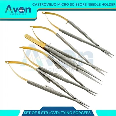German 5 Castroviejo Micro Scissors Needle Holder  Forceps Dental Eye Set Kit - image 1 of 4
