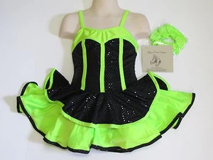 SKATING DRESS Competition Black & Lime Green Ice Figure Skate Costume CHILD S - Picture 1 of 5