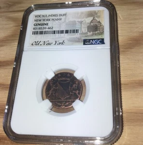1790 VOC N.E. Indies Duit NGC Genuine New York Penny, NGC Genuine - Picture 1 of 5
