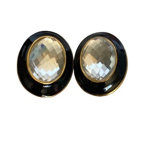Pendientes Anne Klein Couture vintage esmalte y cristal ovalados maximalistas O - Imagen 1 de 8