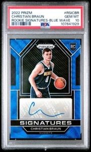 2022 Panini Prizm Rookie Signatures Christian Braun Blue Wave SP Auto RC PSA 10 - Picture 1 of 3