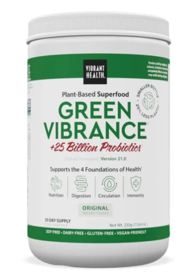 Polvo Vibrant Health Green Vibrance 330 gramos (11,64 oz) versión de 30 días 21,0 Foto 1 de 4